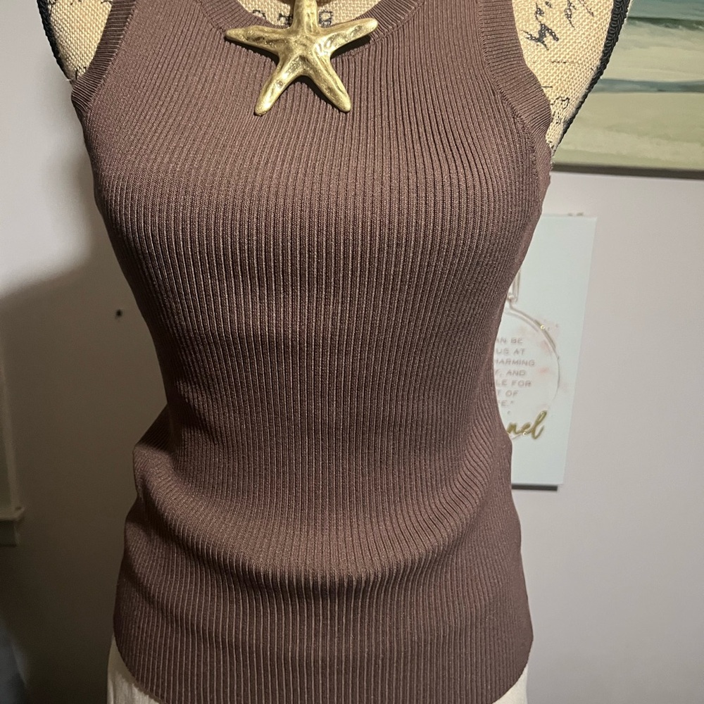 Brown Ribbed Tank Top - Picture 3 of 14